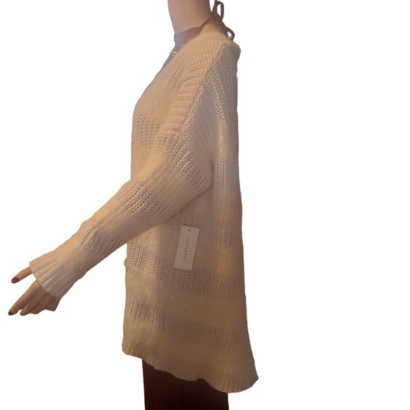 NEW Dreamers Sz M Women's Cream Mixed Media Fuzzy/Open Knit Soft Cardigan - Picture 4 of 10